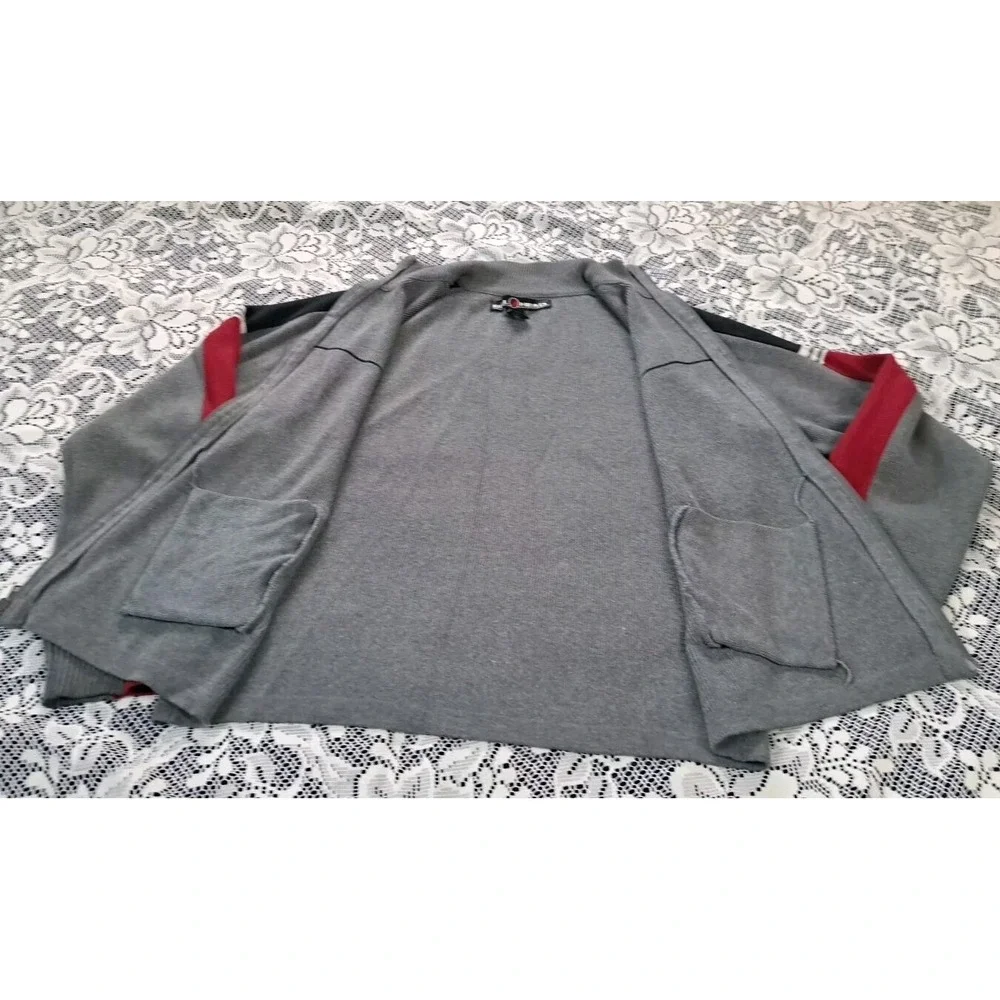 Bullhead Brand Men's Cardigan Size M Full Zip Gray Red Black Logo Pockets Preppy